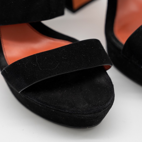 size 39 EU / 9 US Santoni Sandals Black Velvet Strap Slingback Block Heel - Picture 6 of 11